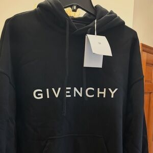 Men's Givenchy cotton fleece Black Pullover with Logo hoodie . Size Medium